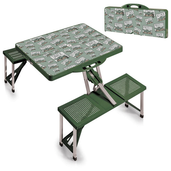Mandalorian The Child Picnic Table Portable Folding Table with Seats, (Hunter Green)