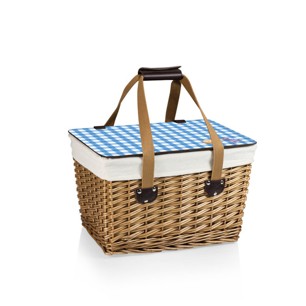 Ratatouille Canasta Wicker Basket, (Beige Canvas with Blue Lid)