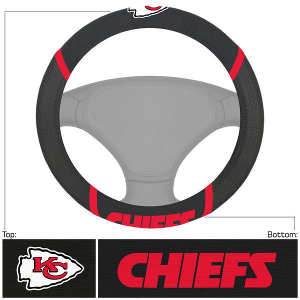 Kansas City Chiefs Steering Wheel Cover  KC Arrow Primary Logo and Wordmark Black