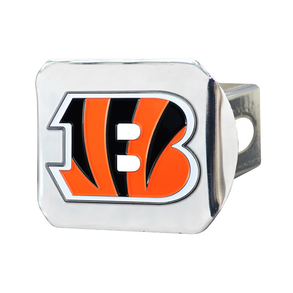 Cincinnati Bengals Color Hitch Cover - Chrome Striped B Priamry Logo Orange