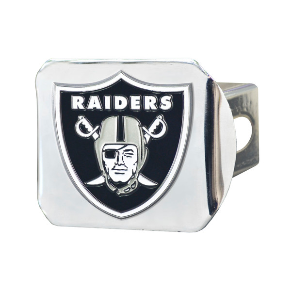 Las Vegas Raiders Color Hitch Cover - Chrome Raider Shield Primary Logo Black