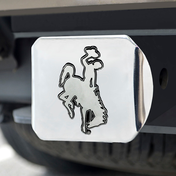 University of Wyoming Hitch Cover - Chrome on Chrome 3.4"x4"