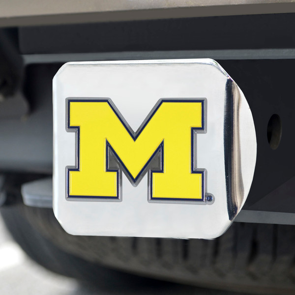 University of Michigan Color Hitch Cover - Chrome 3.4"x4"