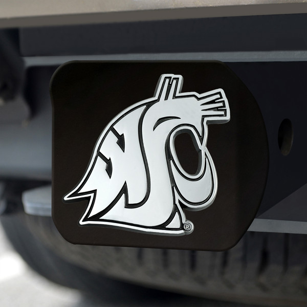 Washington State University Hitch Cover - Chrome on Black 3.4"x4"