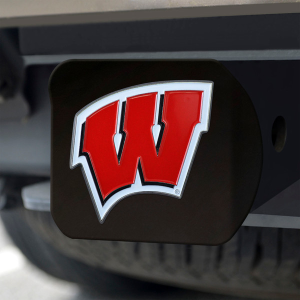 University of Wisconsin Hitch Cover - Color on Black 3.4"x4"