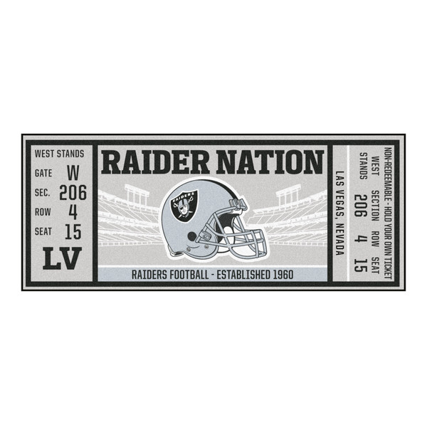 Las Vegas Raiders Ticket Runner Raiders Helmet Logo & Raider Nation Wordmark Gray