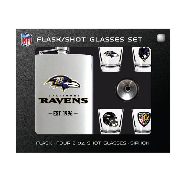 Baltimore Ravens Flask Gift Set Stainless Steel Barware NFL Fan Gift