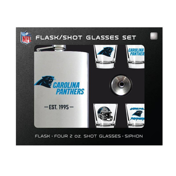 Carolina Panthers Flask Gift Set Stainless Steel Barware NFL Fan Gift