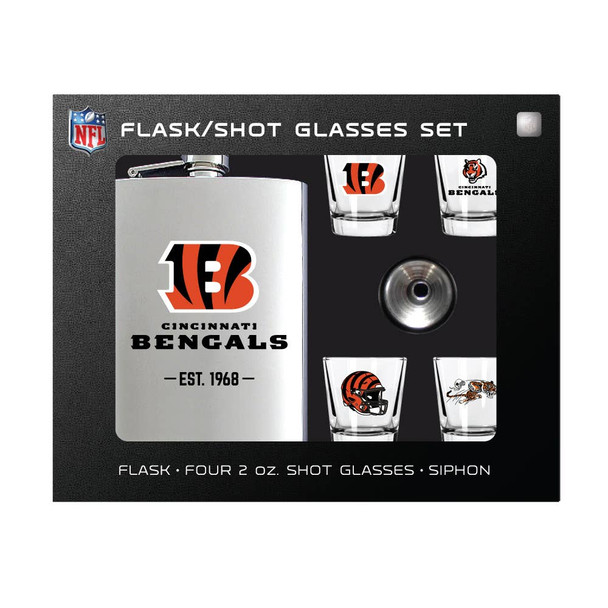 Cincinnati Bengals Flask Gift Set Stainless Steel Barware NFL Fan Gift
