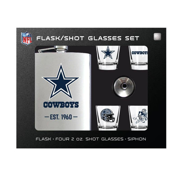 Dallas Cowboys Flask Gift Set Stainless Steel Barware NFL Fan Gift