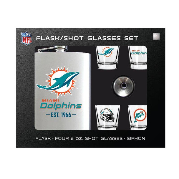 Miami Dolphins Flask Gift Set Stainless Steel Barware NFL Fan Gift