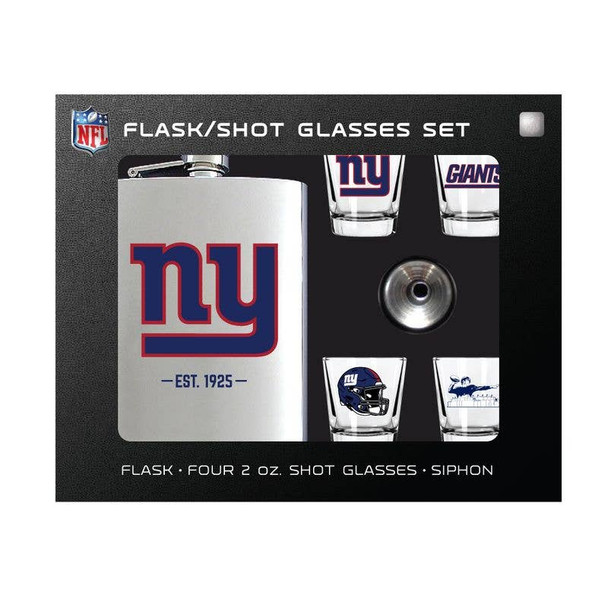 New York Giants Flask Gift Set Stainless Steel Barware NFL Fan Gift