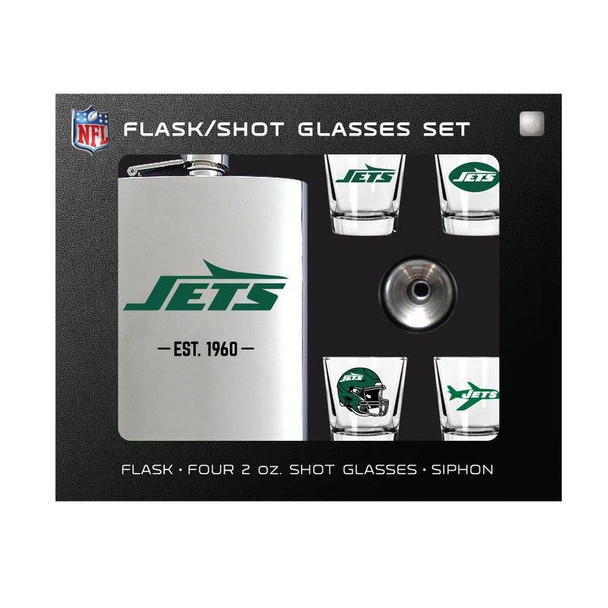 New York Jets Flask Gift Set Stainless Steel Barware NFL Fan Gift