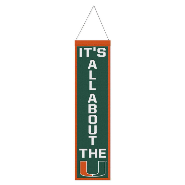 Miami Hurricanes Banner Wool 8x32 Heritage Slogan Design