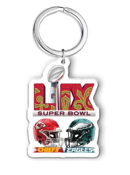 Super Bowl LIX Dueling Helmets Eagles and Chiefs Keychain