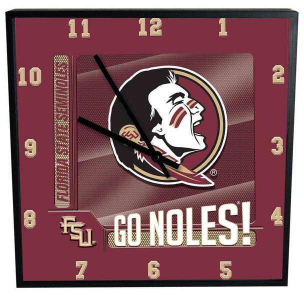 Florida State Seminoles 12" Square Carbon Fiber Clock
