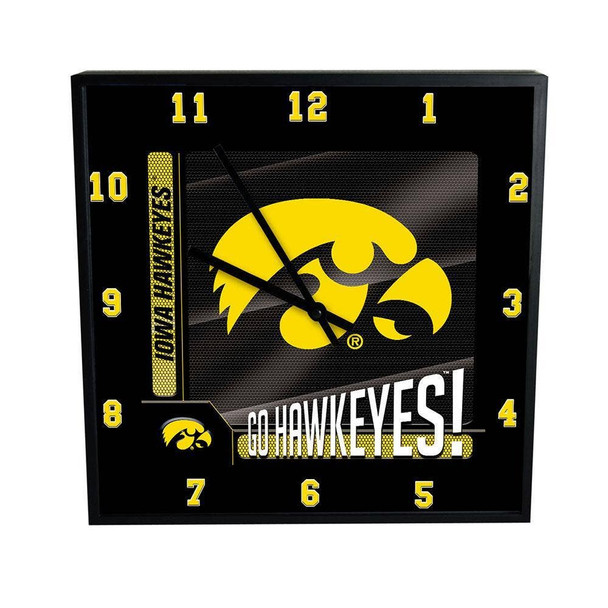 Iowa Hawkeyes 12" Square Carbon Fiber Clock
