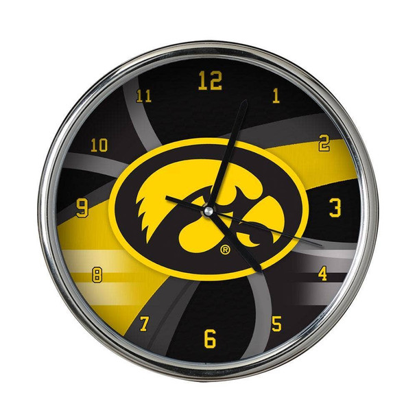 Iowa Hawkeyes Carbon Fiber Chrome Clock
