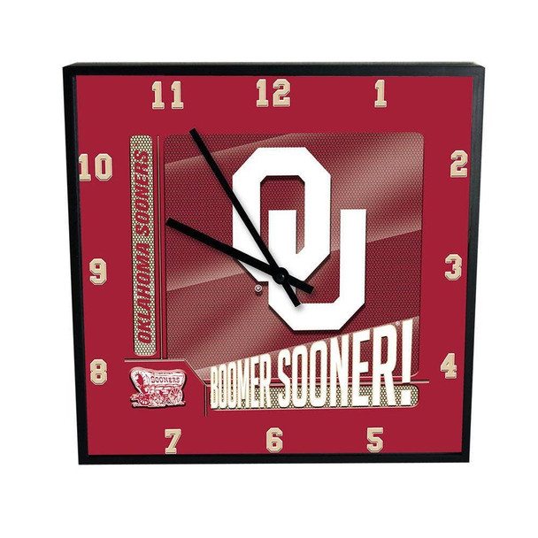Oklahoma Sooners 12" Square Carbon Fiber Clock
