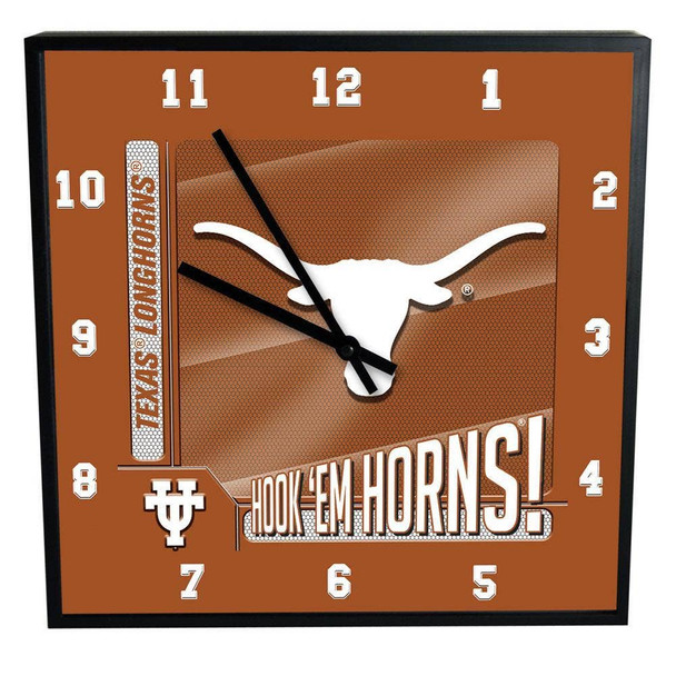 Texas Longhorns 12" Square Carbon Fiber Clock