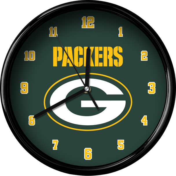 Green Bay Packers 12" Team Black Rim Clock