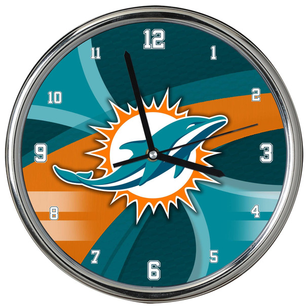 Miami Dolphins Carbon Fiber Chrome Clock