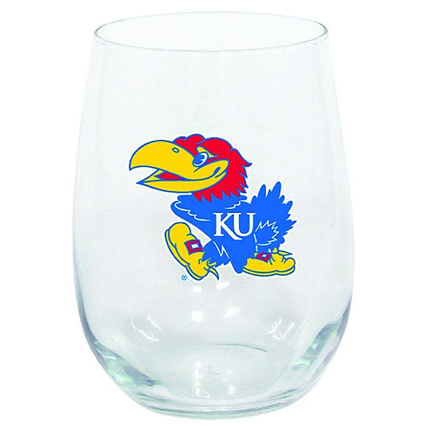 Kansas Jayhawks 15oz Stemless Wine w/Color Logo