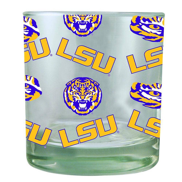 LSU Tigers All Over Print Rocks Glass