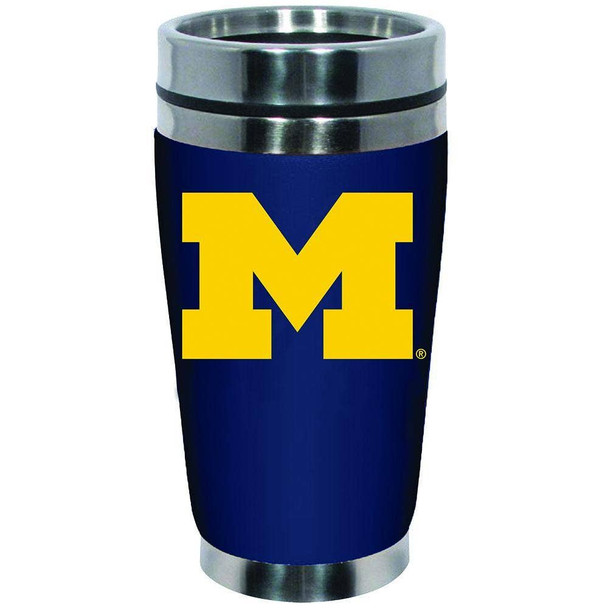 Michigan Wolverines 16oz Travel Mug with Neoprene Wrap
