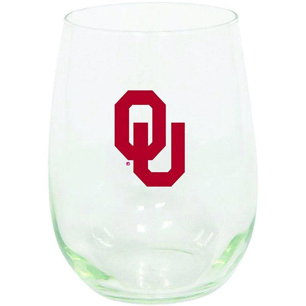 Oklahoma Sooners 15oz Stemless Wine w/Color Logo