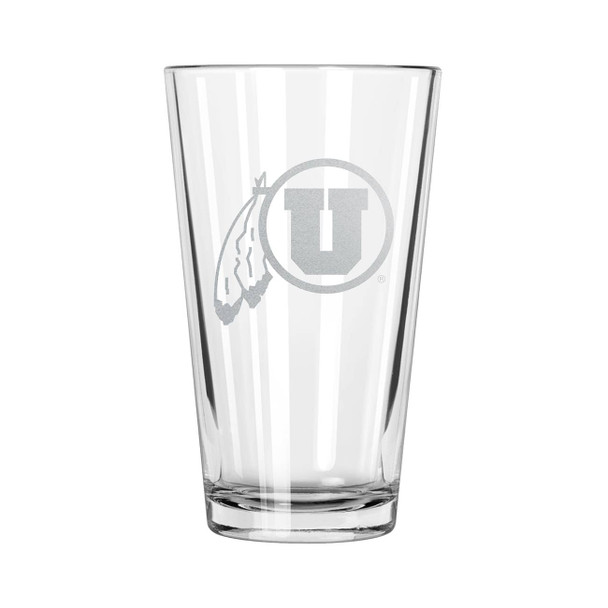 Utah Utes 16oz Pint Glass w/Etched Logo