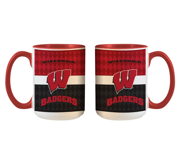 Wisconsin Badgers 15oz White Inner Stripe Mug