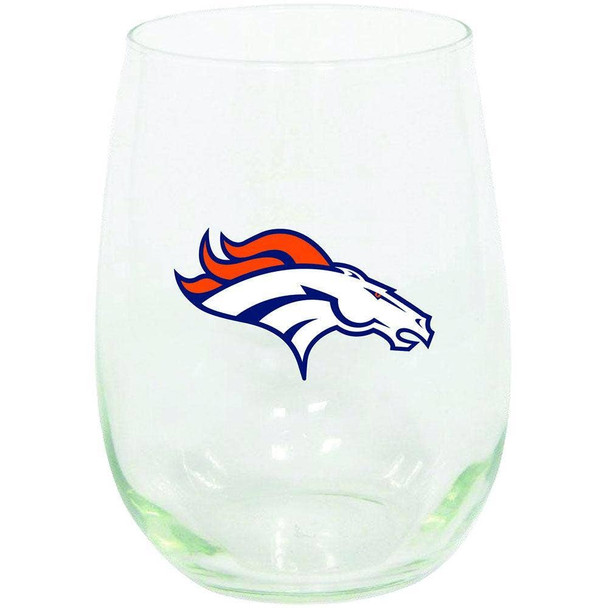 Denver Broncos 15oz Stemless Wine w/Color Logo