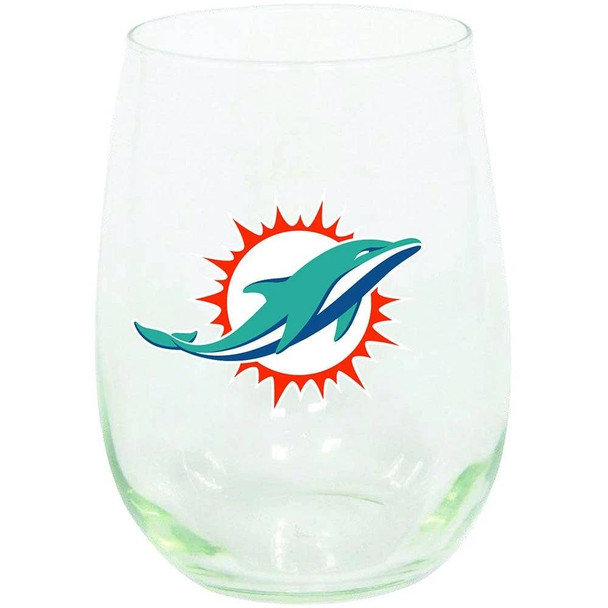 Miami Dolphins 15oz Stemless Wine w/Color Logo