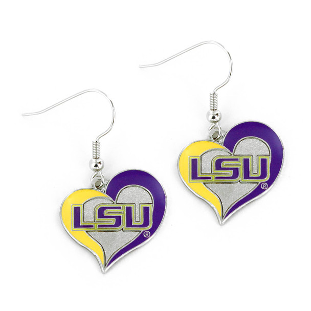 NCAA LSU Tigers Swirl Heart Earrings