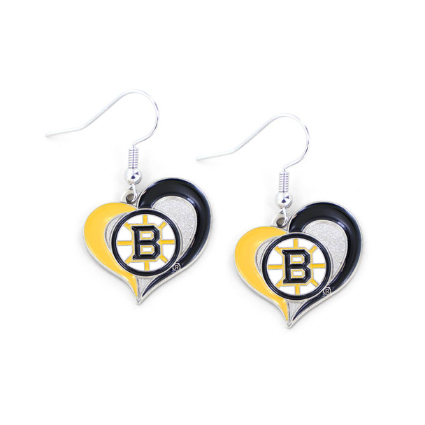 NHL Boston Bruins Swirl Heart Earrings