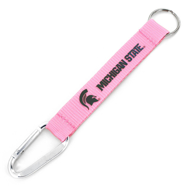 NCAA Michigan State Spartans Pink Carabiner Lanyard Keychain ID Holder NCAA Fan Accessory Keychain