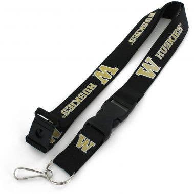 NCAA Washington Huskies Team Lanyard Keychain ID Holder NCAA Fan Accessory, Black