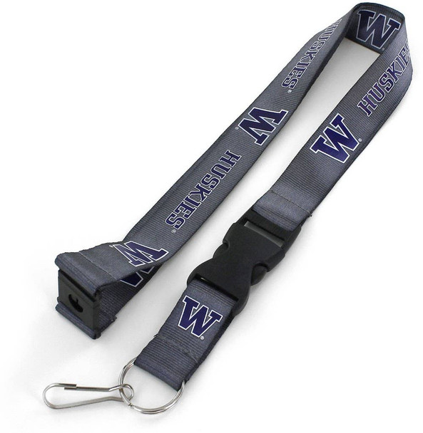 NCAA Washington Huskies Team Lanyard Keychain ID Holder NCAA Fan Accessory, Charcoal