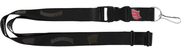 NCAA Wisconsin Badgers Black on Black Lanyard Keychain ID Holder NCAA Fan Accessory