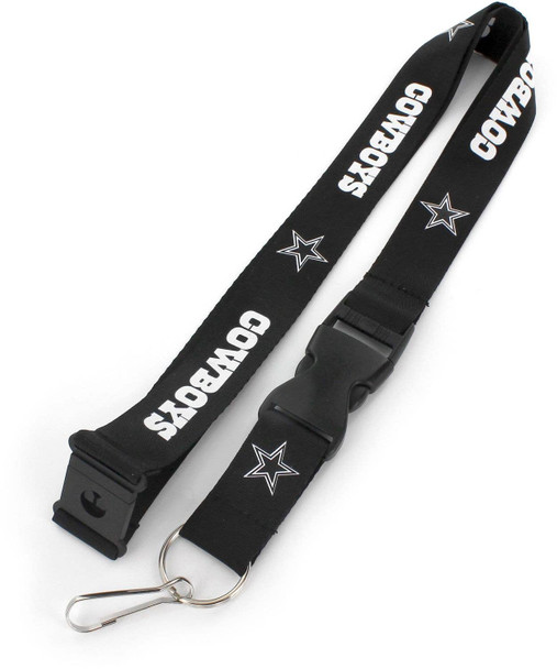 NFL Dallas Cowboys Team Lanyard Keychain ID Holder NFL Fan Accessory, Black & White