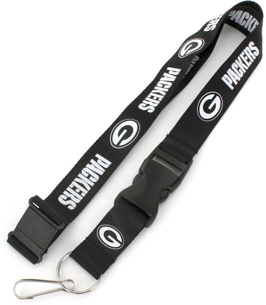 NFL Green Bay Packers Team Lanyard Keychain ID Holder NFL Fan Accessory, Black & White