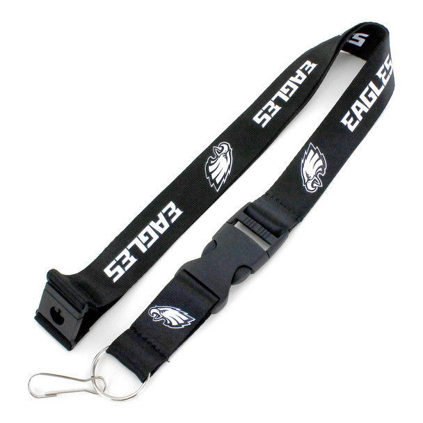 NFL Philadelphia Eagles Team Lanyard Keychain ID Holder NFL Fan Accessory, Black & White