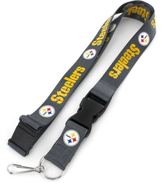 NFL Pittsburgh Steelers Team Lanyard Keychain ID Holder NFL Fan Accessory, Charcoal