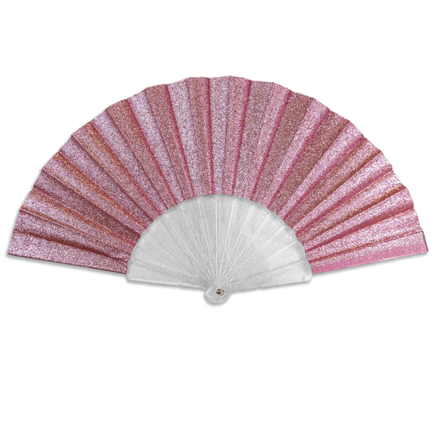 Glitter Pink Small Hand Fan (Clear Handle)