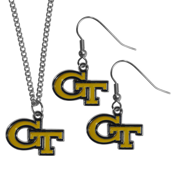 Georgia Tech Yellow Jackets Dangle Earrings and Chain Necklace Set Georgia Tech Yellow Jackets Dangle Earrings and Chain Necklace Set
