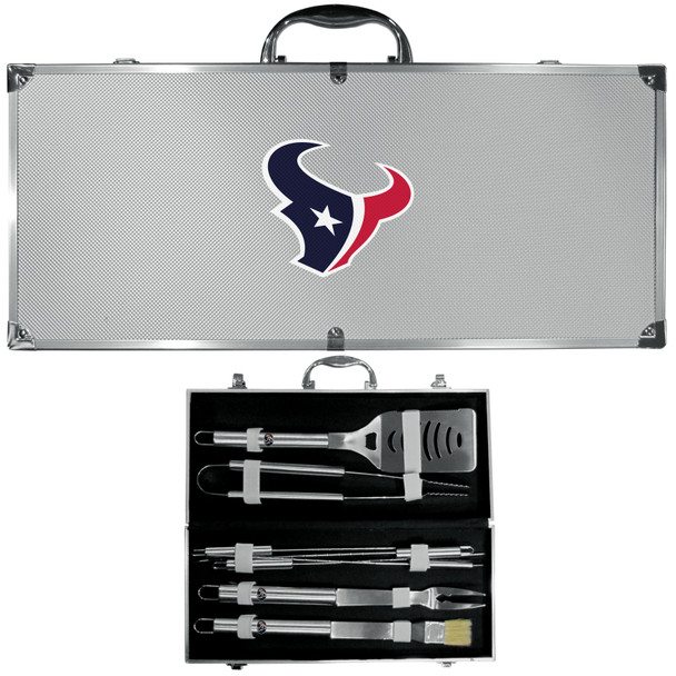 Houston Texans 8 pc Stainless Steel BBQ Set w/Metal Case