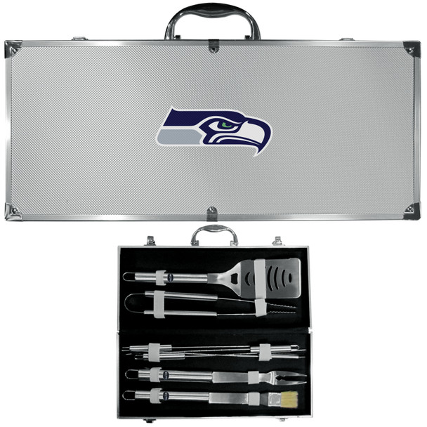 Seattle Seahawks 8 pc Stainless Steel BBQ Set w/Metal Case