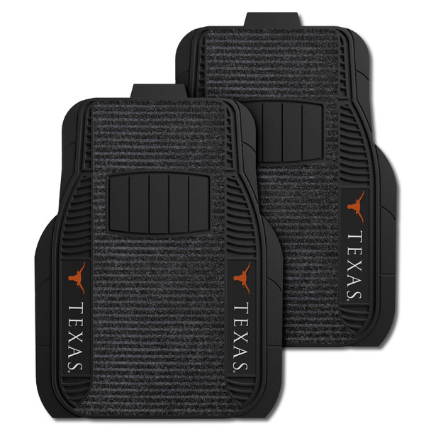 University of Texas - Texas Longhorns 2-pc Deluxe Car Mat Set Longhorn Primary Logo and Wordmark Black