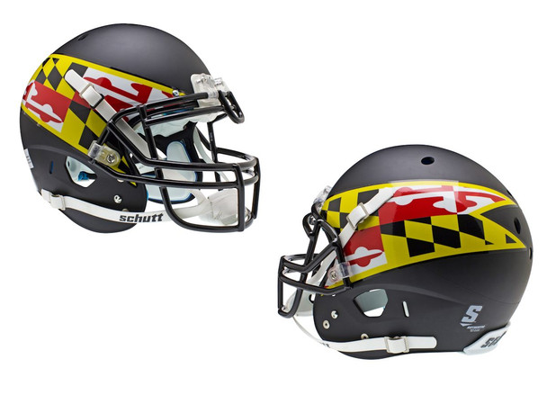 Maryland Terrapins Schutt Authentic XP Full Size Helmet - Matte Black Alternative #2 Flag